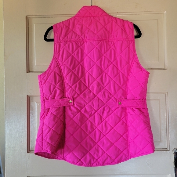 Crown & Ivy Vest Hot Pink W/ Gold Accents Size Large Zipper & Button Overlay EUC - Picture 8 of 10